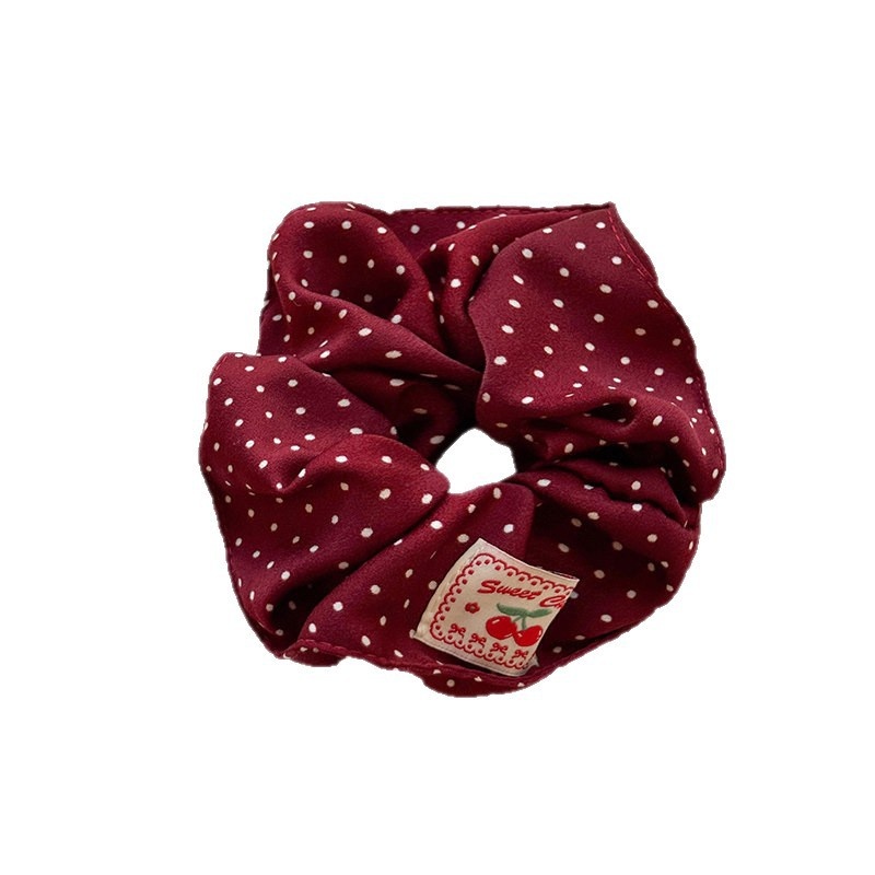 Women's High Elastic Cloth Bun Hair Scrunchie Red Plaid Polka Dot