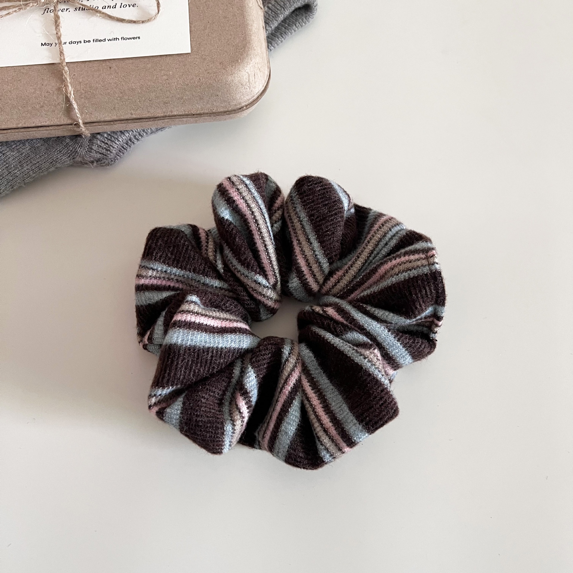 Women's Retro Preppy Knitted Stripe Hair Ties Soft Versatile Bun Headbands