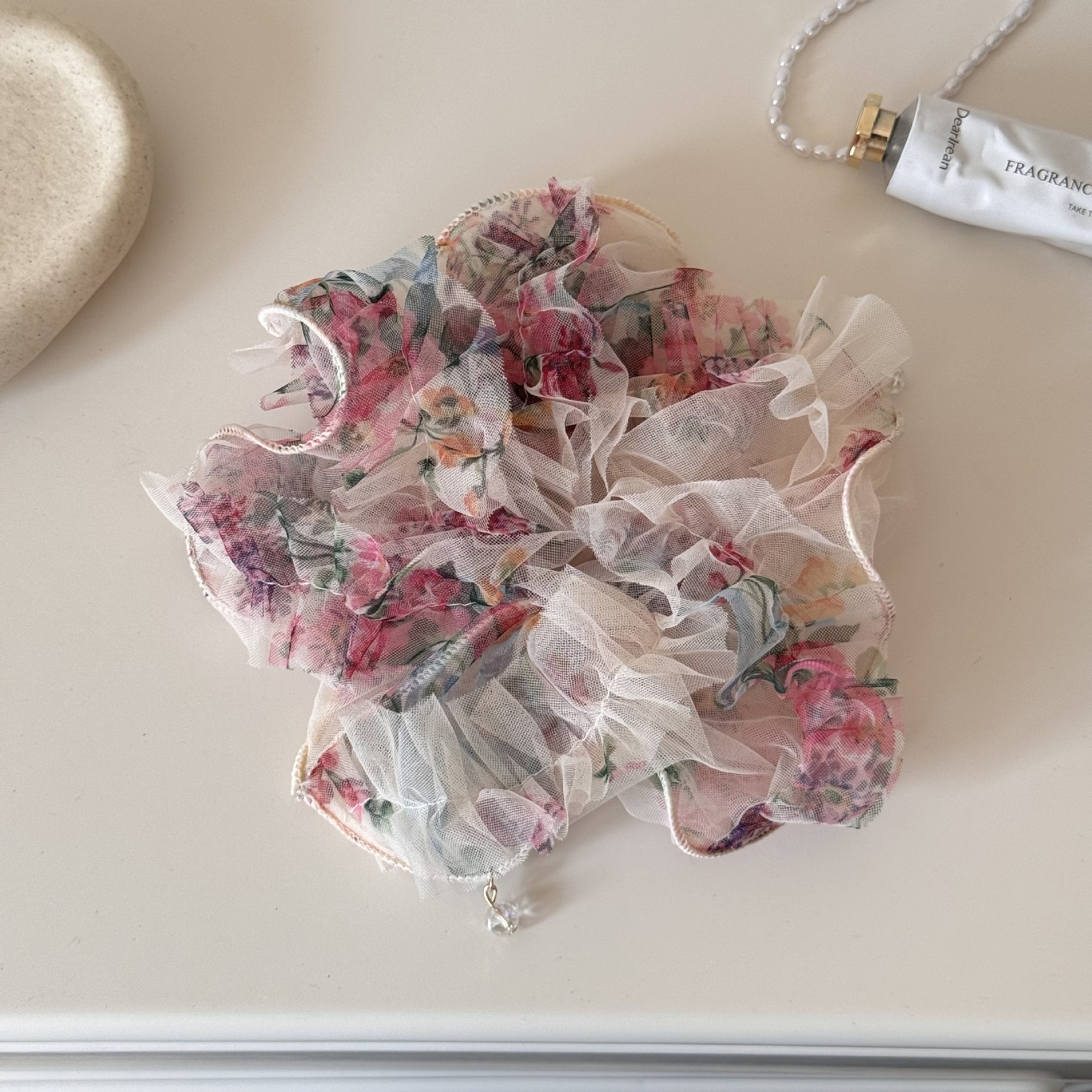 Women's Spring Gauze Bubble Braid Hair Tie Pink Ditsy Floral