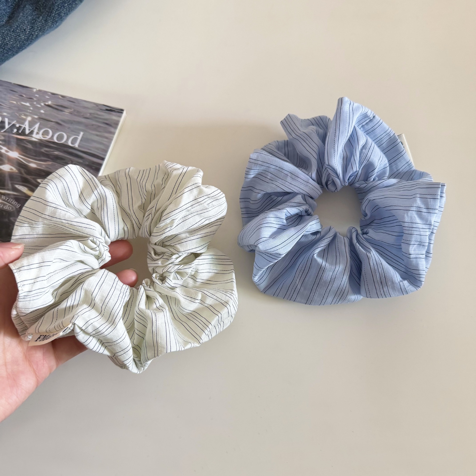 Women's Korean Style Cloth Hair Tie Spring Accessory Blue Striped