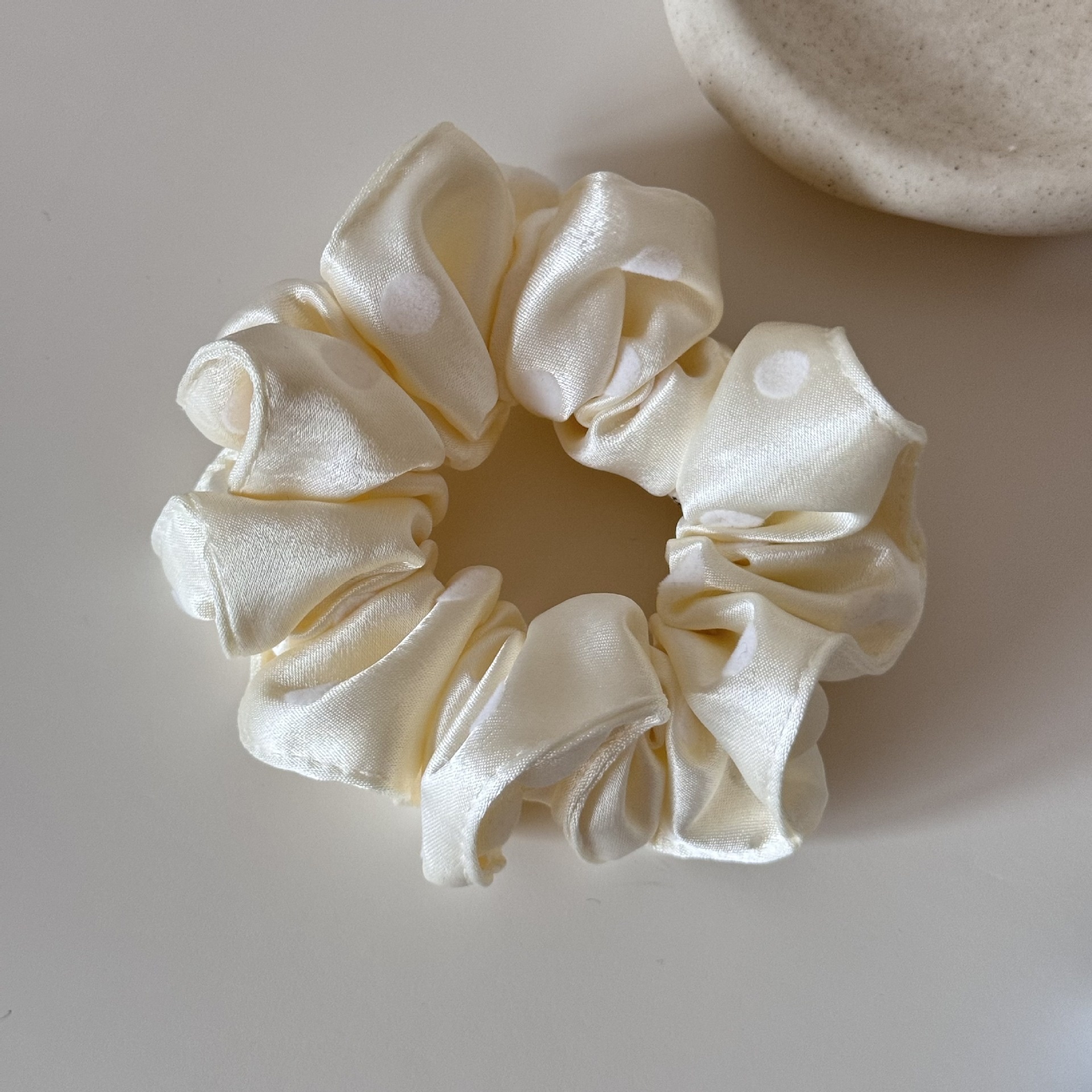 Women's Spring Satin Hair Tie Pink Polka Dots