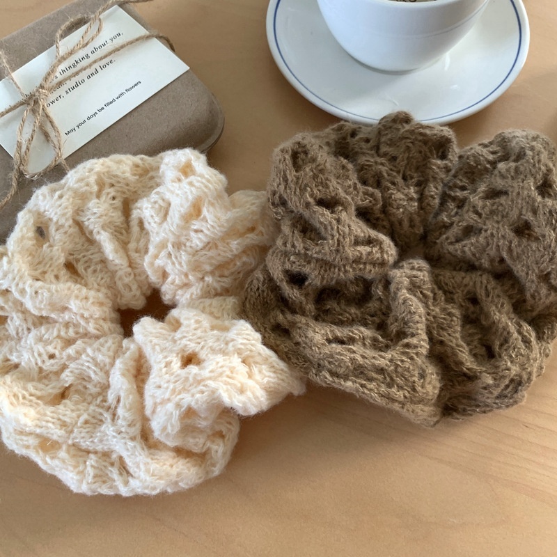 Women's Warm Knitted Wool Hair Scrunchies Autumn Winter Solid Color