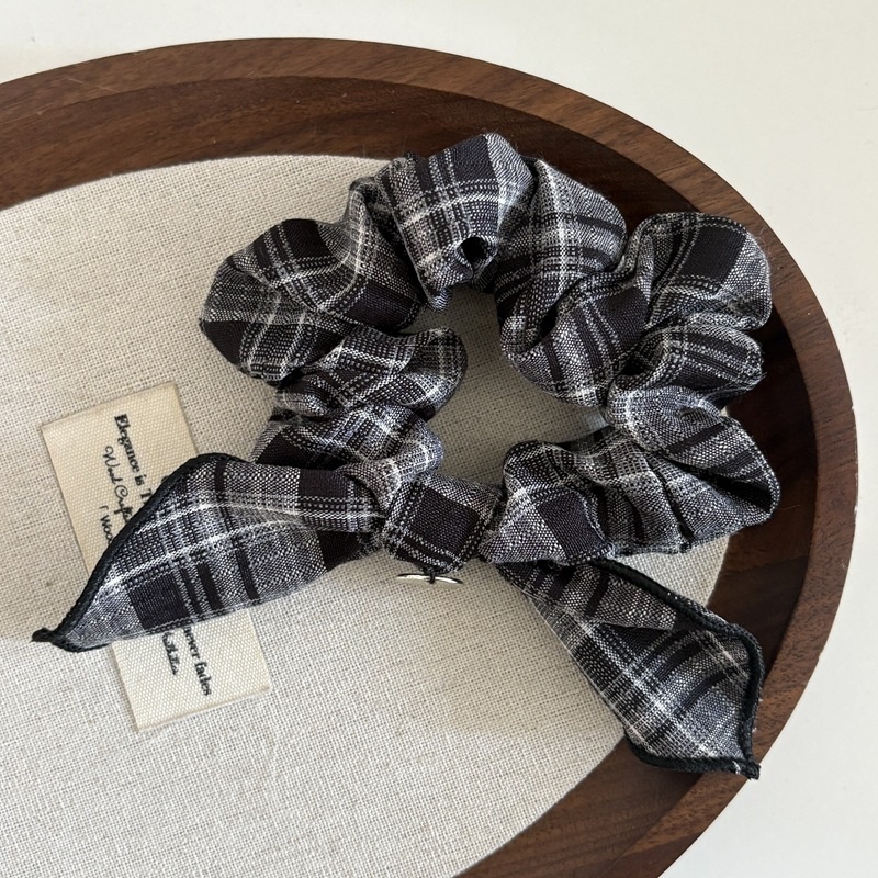 Women's Daily Cloth Bow Tie Hair Scrunchie Black Checkered Pattern