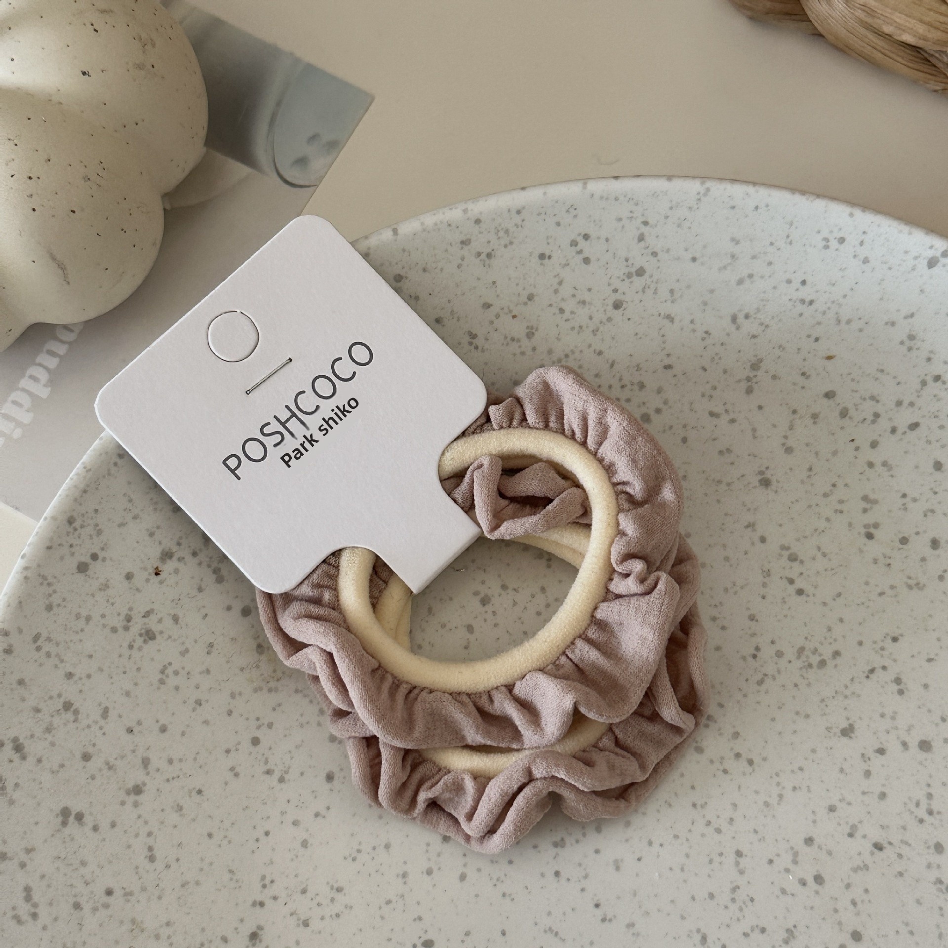 Women's Simple Floral Tulle Hair Ties 2 Pieces For Winter Khaki