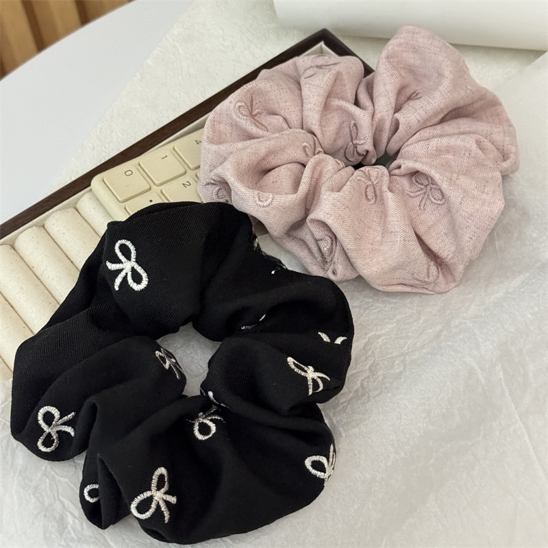 Women's Autumn Retro Cloth Bowknot Hair Tie Black Embroidery