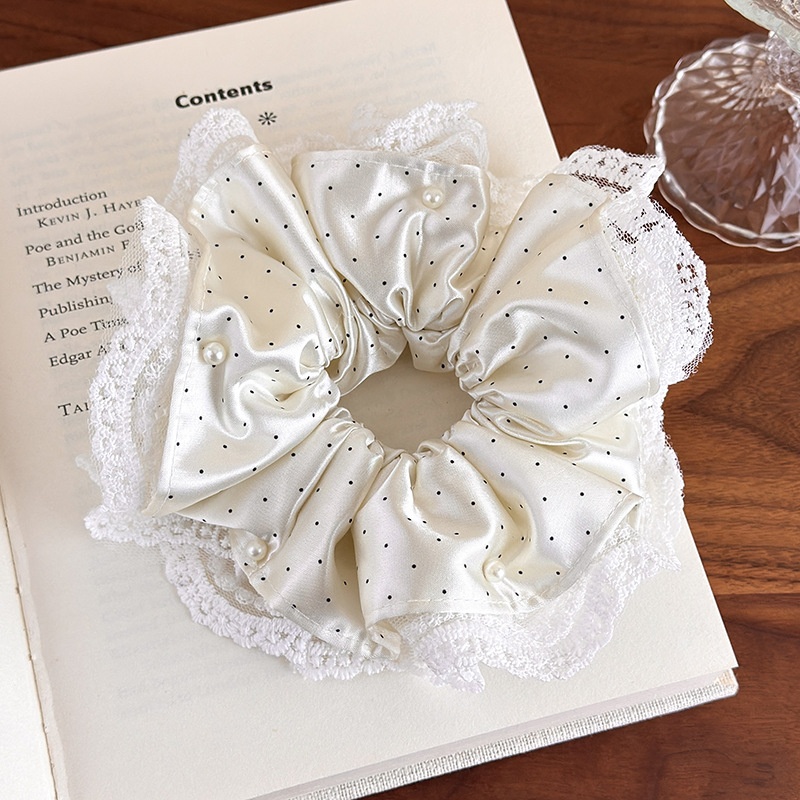 Women's Elegant French Polyester Hair Tie For Daily Wear Polka Dots