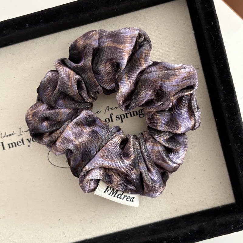 Women's Spring Retro Velvet Hair Tie Scrunchie Purple Leopard Print