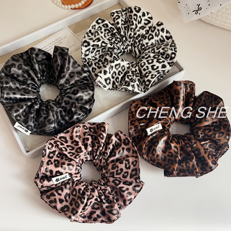 Women's Retro High Elastic Leather Hair Ties For Bun Leopard Print