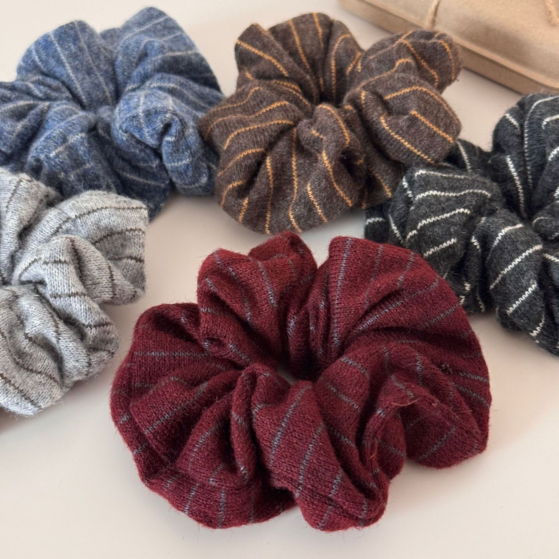 Girls Premium Knitted Woolen Bun Hair Ties Autumn Winter Striped