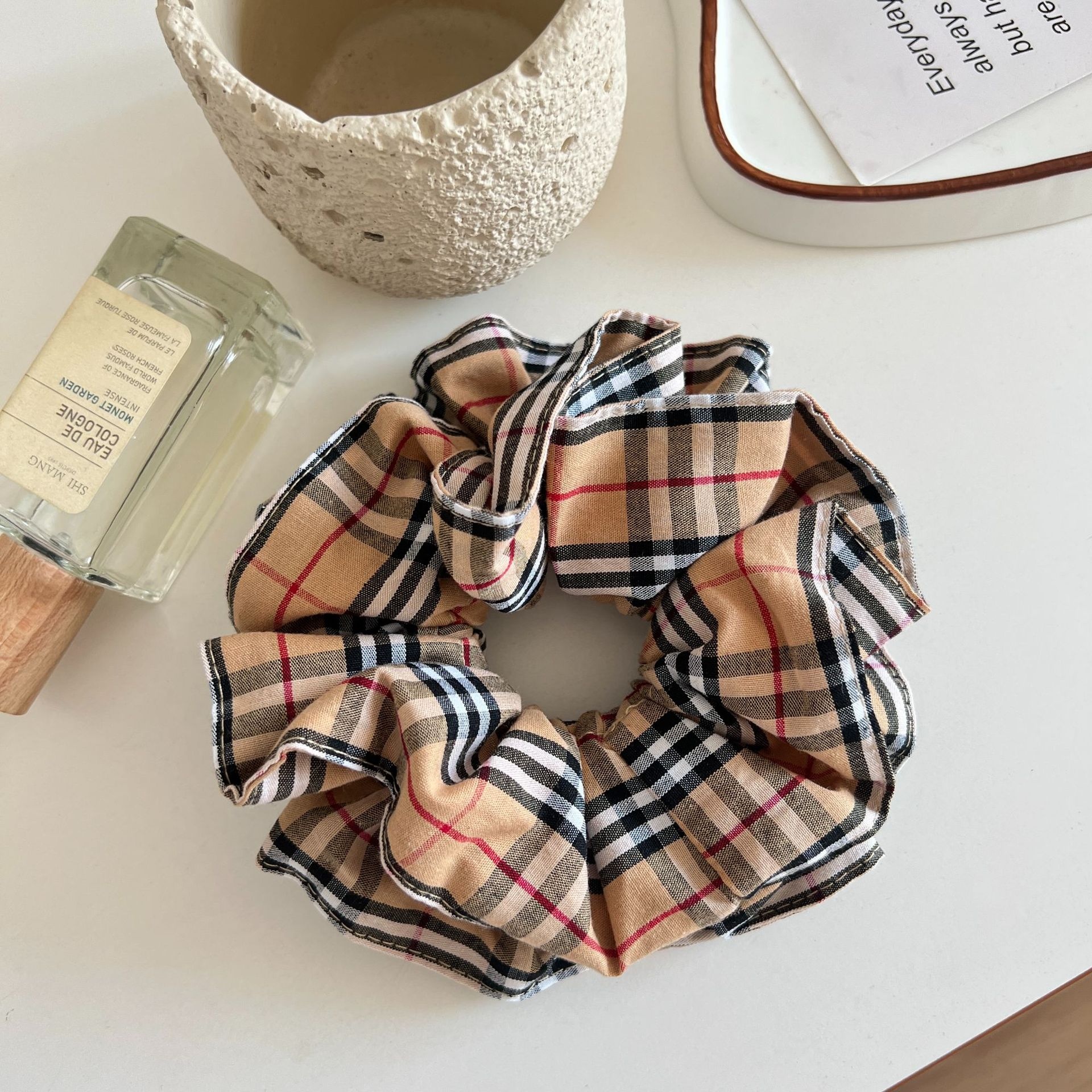 Women's Elegant Fabric Hair Tie Versatile Bun Band British Plaid