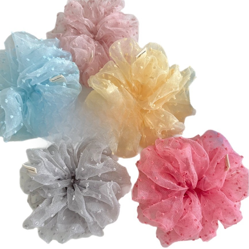 Women's Summer Tulle Bubble Braid Hair Tie Ponytail Holder Polka Dots