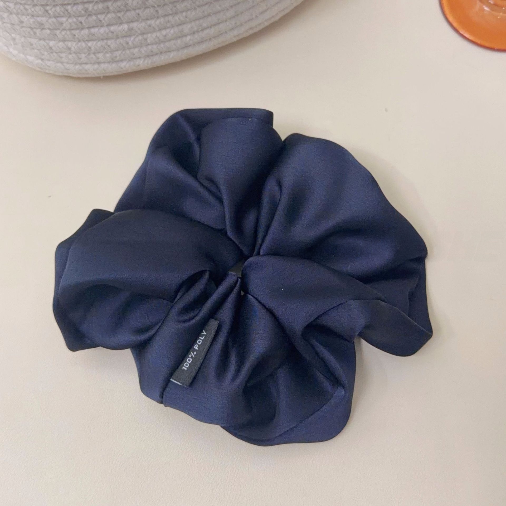 Women's Elegant Satin Hair Scrunchie For Daily Wear Solid Dark Blue