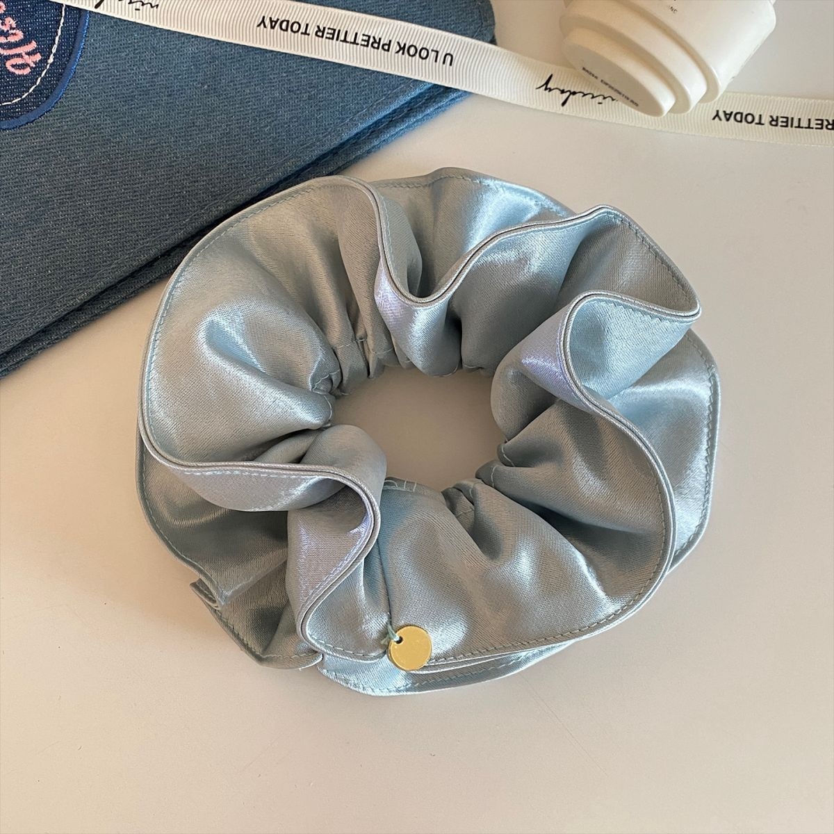 Women Satin Bubble Braid Hair Rope Elegant Spring Hair Tie Solid White