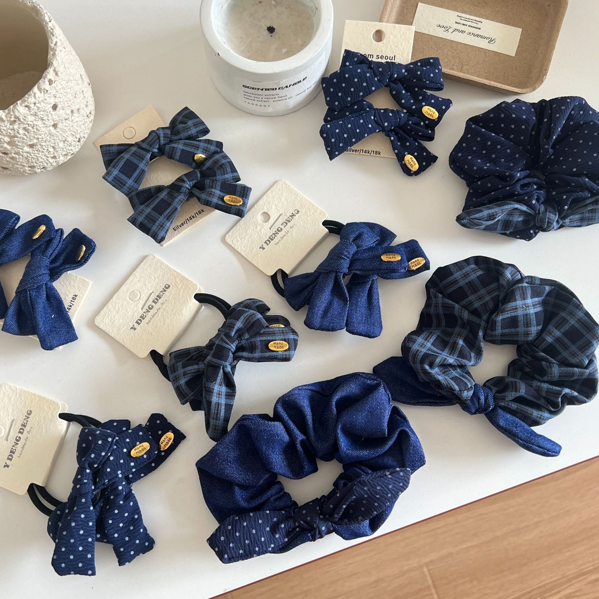 Women Elegant Polka Dot Bowknot Hair Ties Sweet Cloth Ponytail Bands