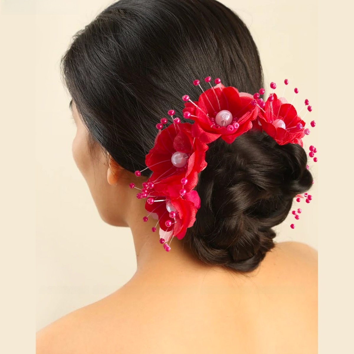 Women's Pearl Organza Vacation Bridal Hair Tie Colorful Floral