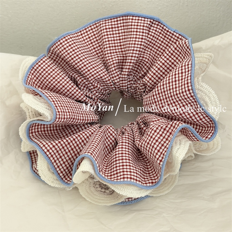 Women's Cloth Hair Tie Scrunchies Red Blue Checkered Plaid