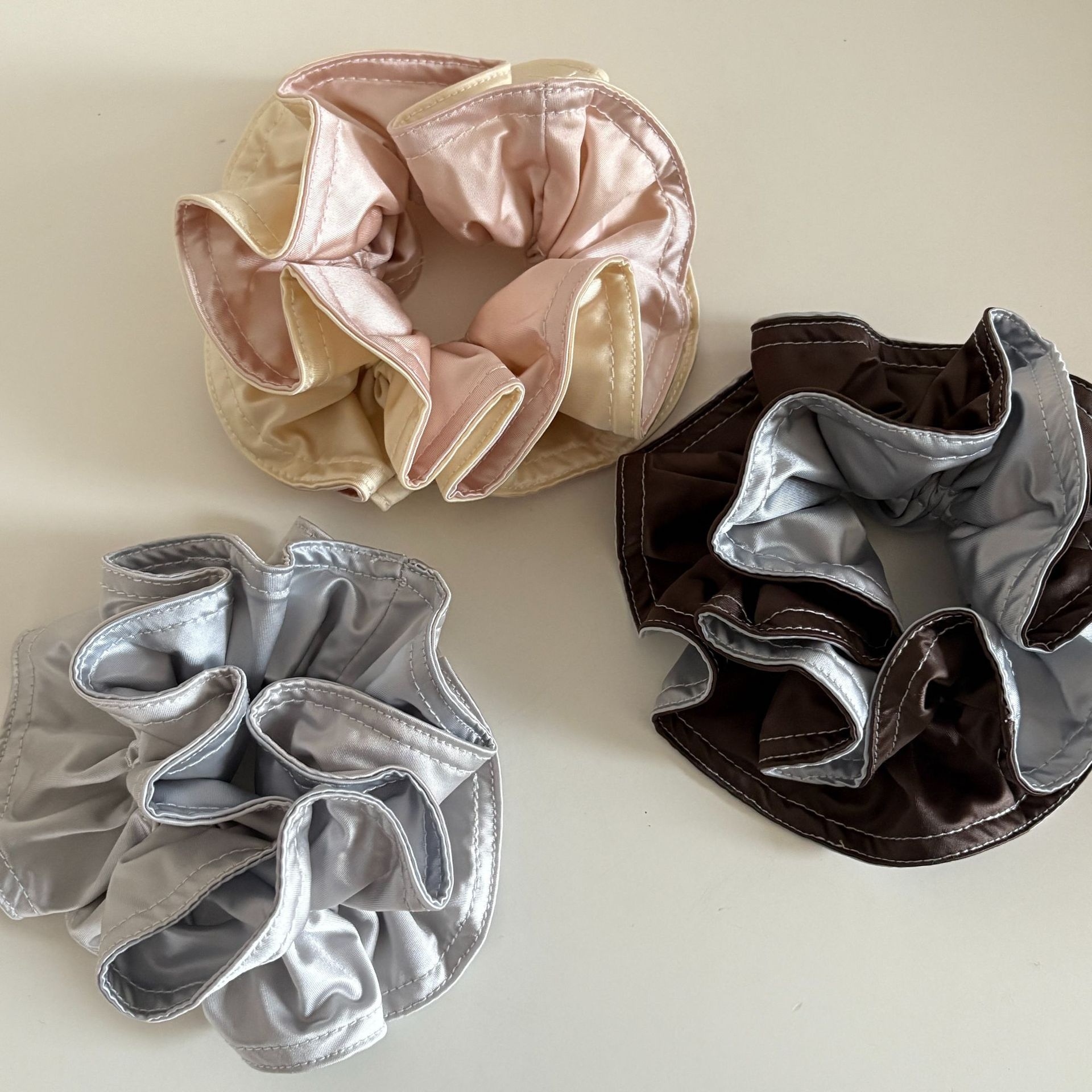 Women's Satin Flower Hair Tie For Spring Summer Beige Color Block