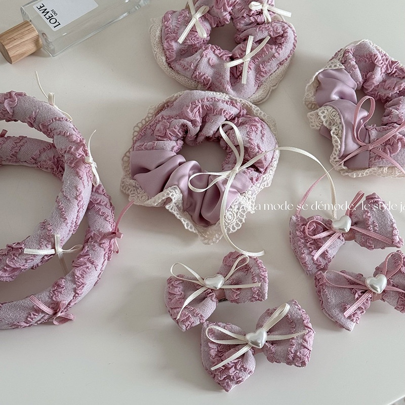 Women's Sweet Spring Lace Bow Tie Hairpin Accessory Pink Beige Heart