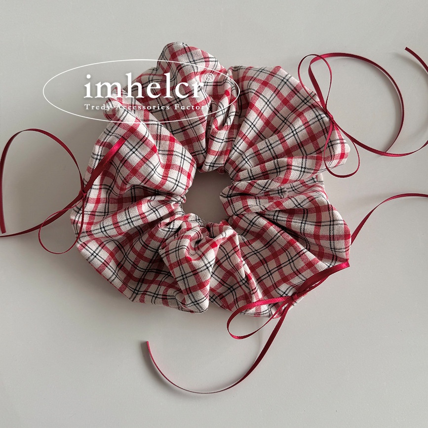 Women's Heavy Duty Cloth Bow Ponytail Hair Tie For Ballet Wine Red Plaid