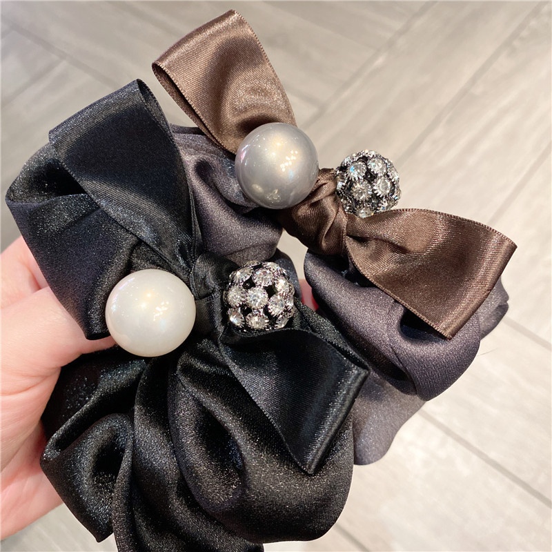 Women Vintage Crystal Headband Full Diamond Ball Fabric Bow Hair Tie