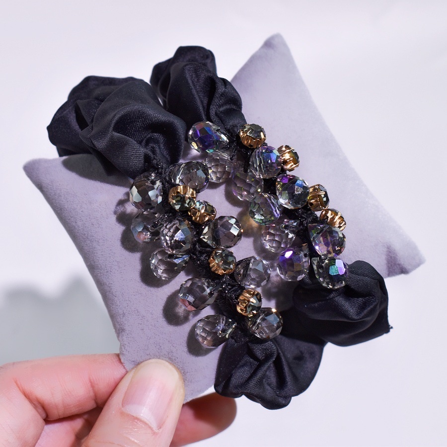 Women's Handmade Crystal Satin Hair Tie High Elasticity Glam Hair Accessory