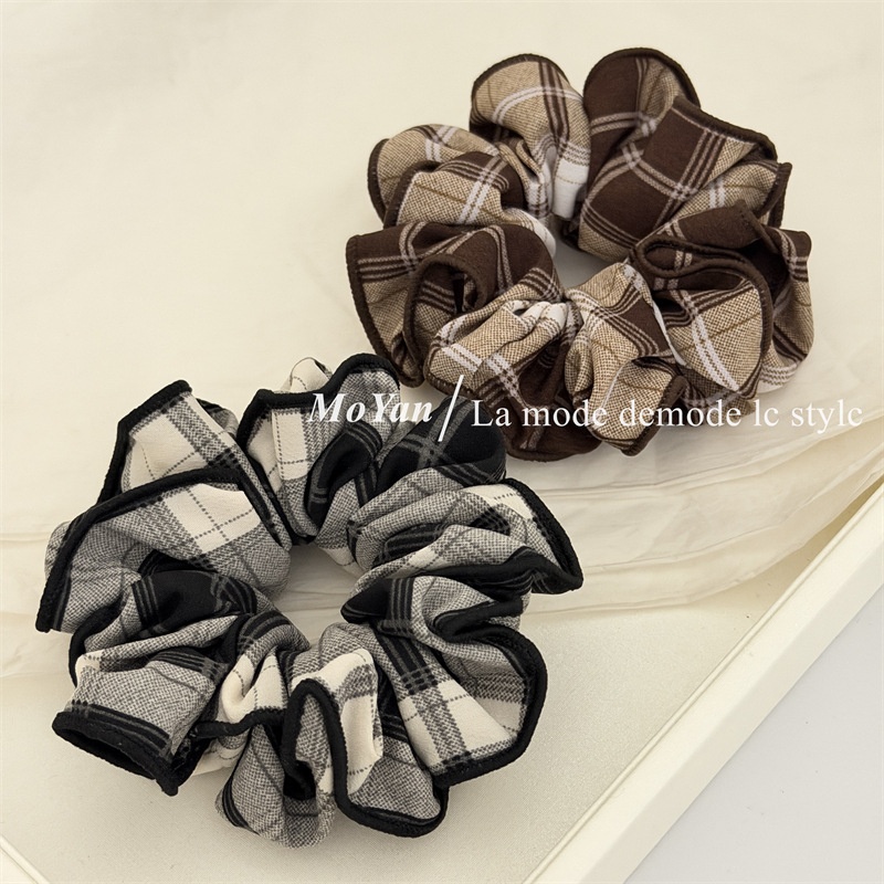 Women's Spring Retro Cloth Scrunchie Hair Tie Grey & Black Plaid