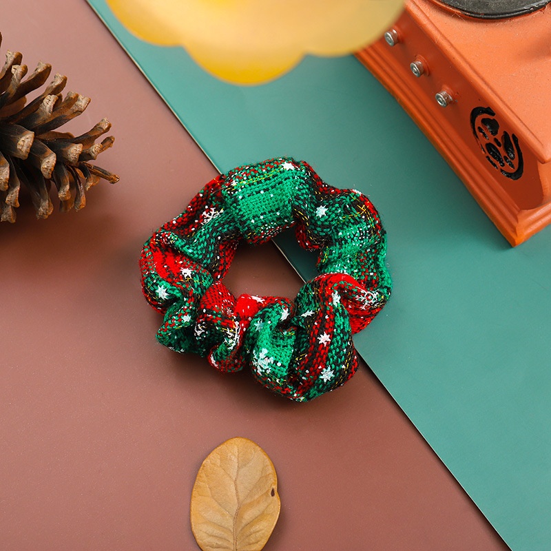 Women's Christmas Cloth Hair Scrunchie Color Block Plaid Snowflake