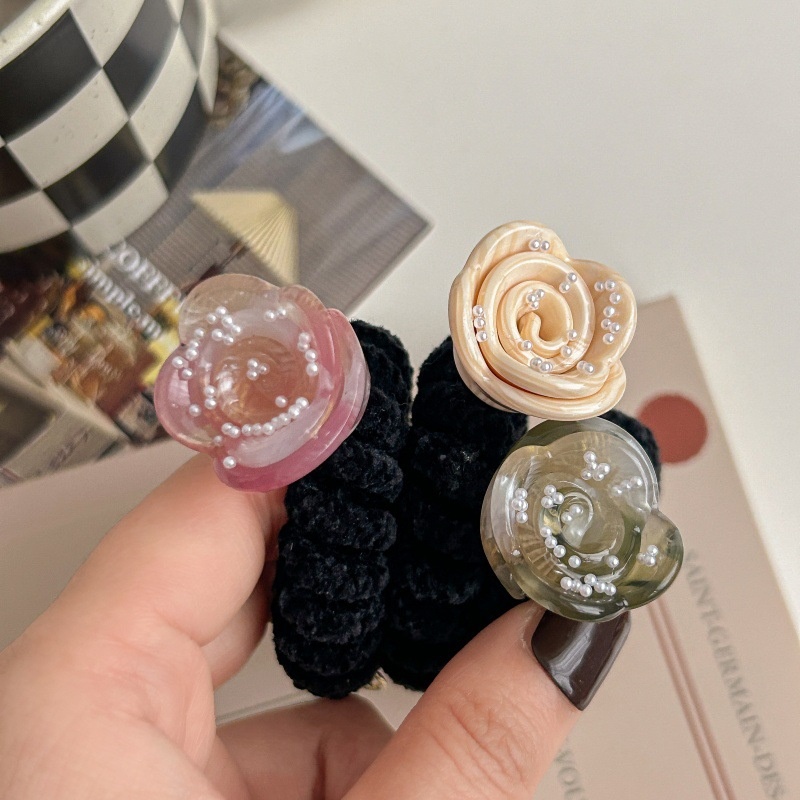 Women's Elastic Acetate Pearl High Ponytail Hair Band Rose