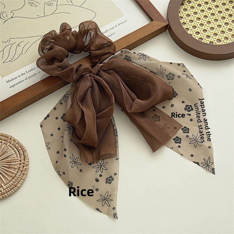Women's Summer Chiffon Bowknot Elastic Hair Band Coffee White Black