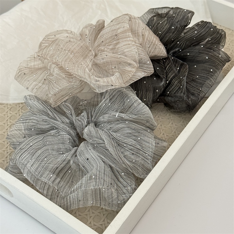 Women's Elegant Rhinestone Bubble Fabric Hair Scrunchies Solid Striped