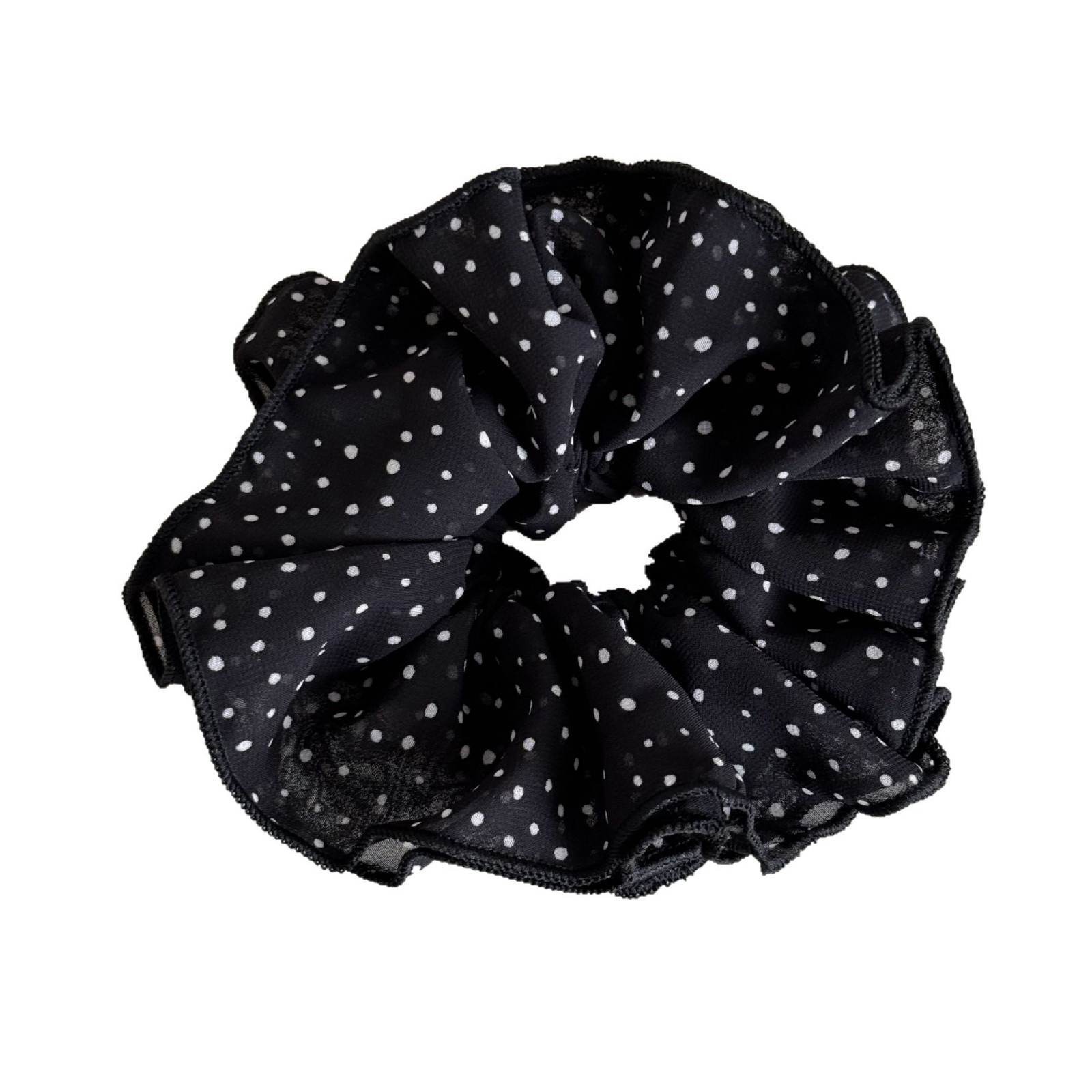 Women's Everyday Soft Cloth Scrunchie Hair Tie Black Polka Dots Pattern