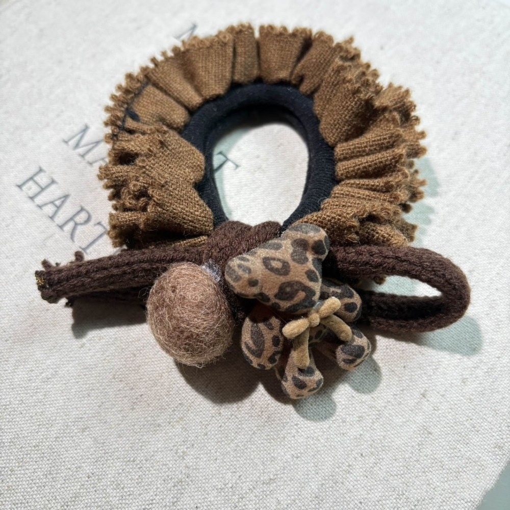 Women's Winter Knitted Woolen Hair Ties Double Layer Green Color Block