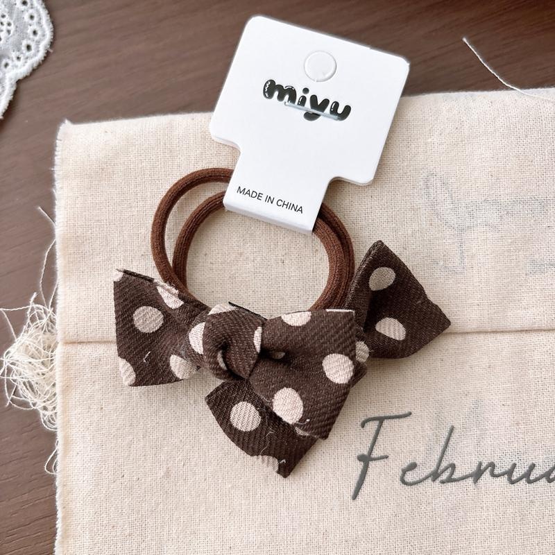 Girls Sweet Cloth Bowknot Hair Ties For Autumn Winter Coffee Plaid