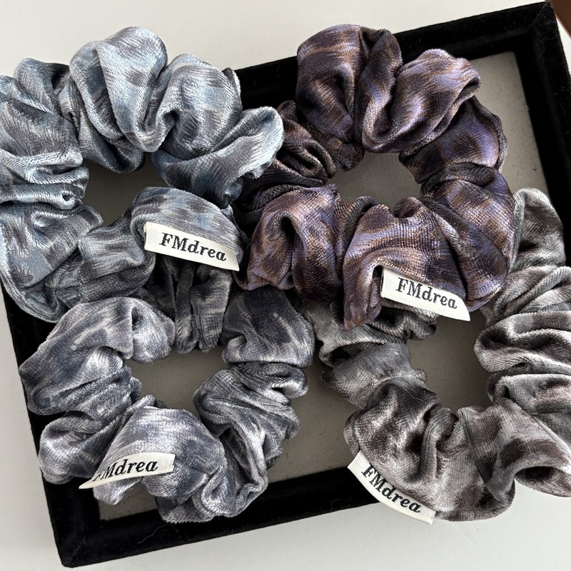 Women's Spring Retro Velvet Hair Tie Scrunchie Purple Leopard Print