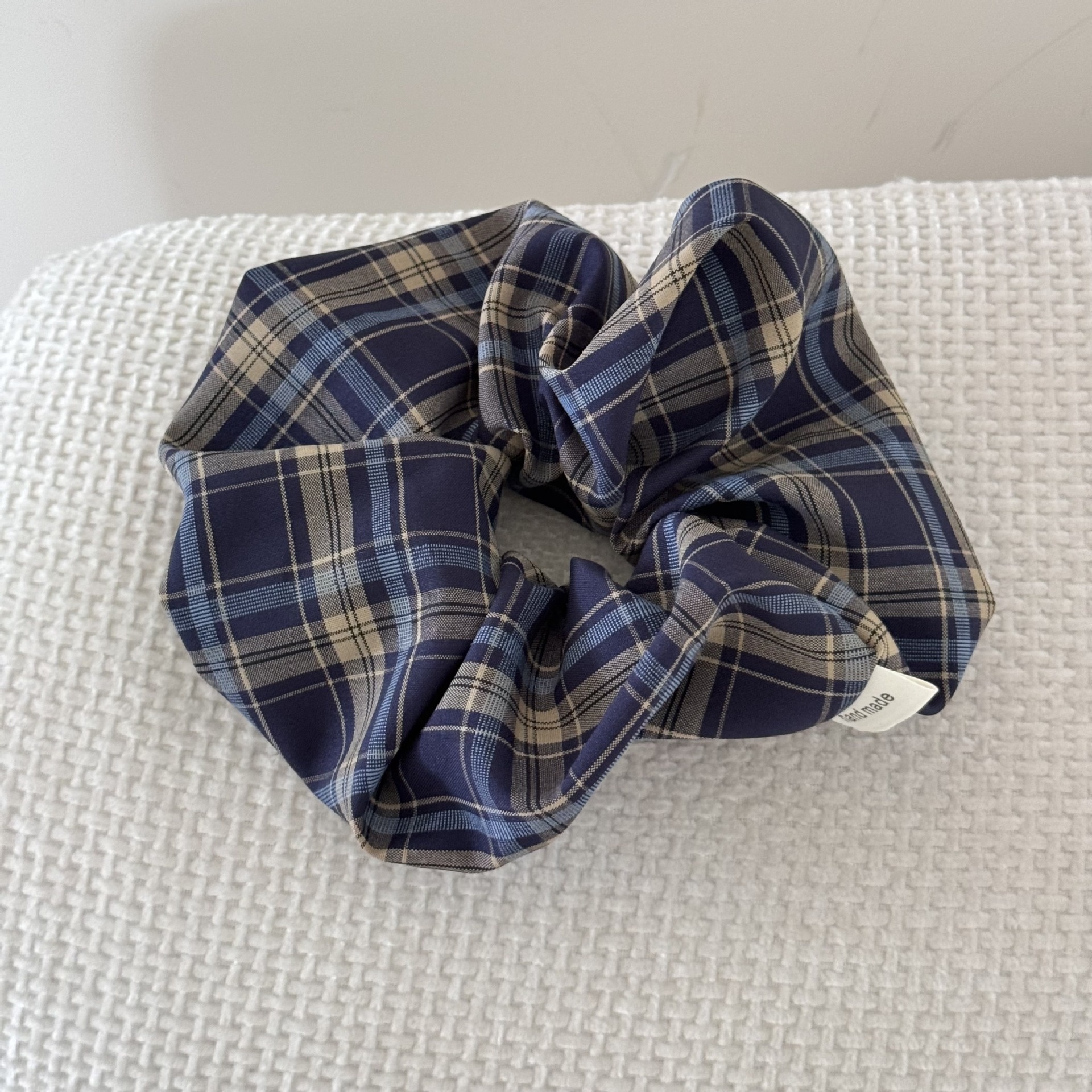 Women's Retro Cloth Low Ponytail Bun Hair Bands Dark Plaid