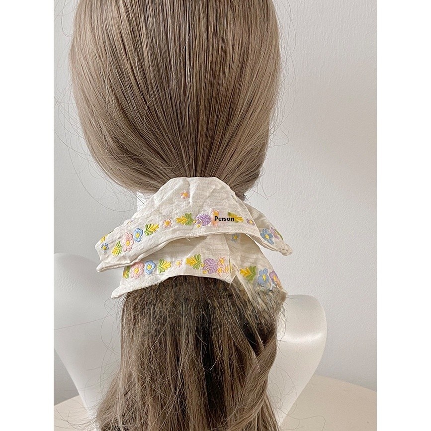 Women's Spring Cloth Hair Tie Sweet Colorful Floral Embroidery