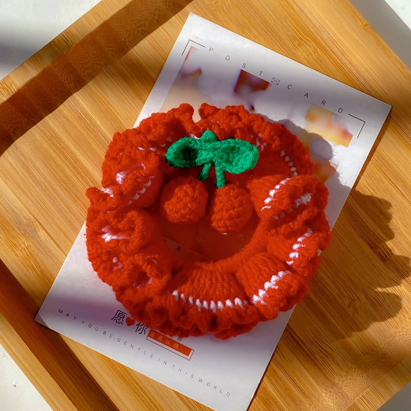 Women's Handmade Knitted Yarn Scrunchie Bellflower Bowknot Hair Tie