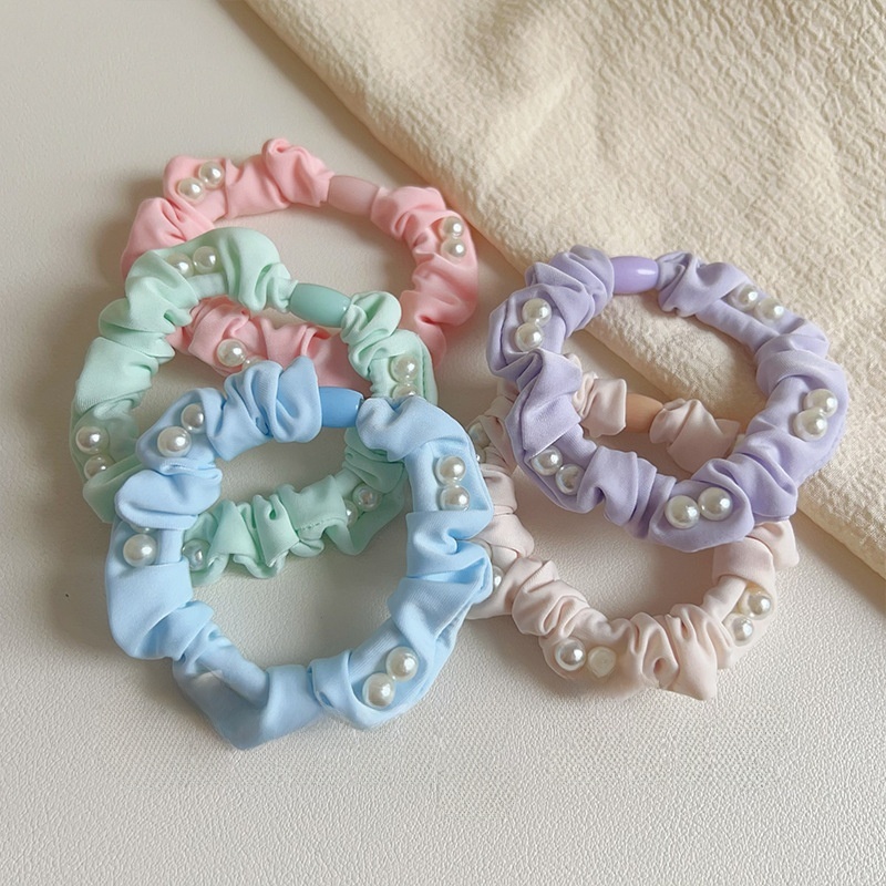 Women's Elegant Spring Cloth Hair Tie Scrunchie Purple Pearl