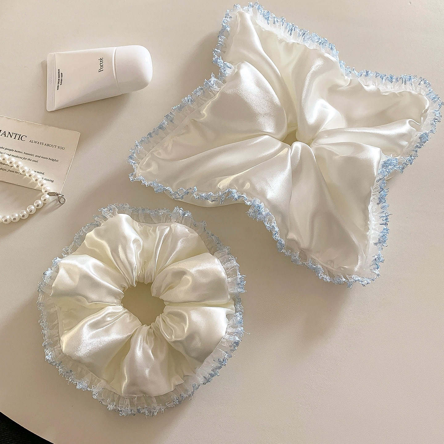 Women's Perfect Spring Satin Hair Tie Scrunchie White Ditsy Floral