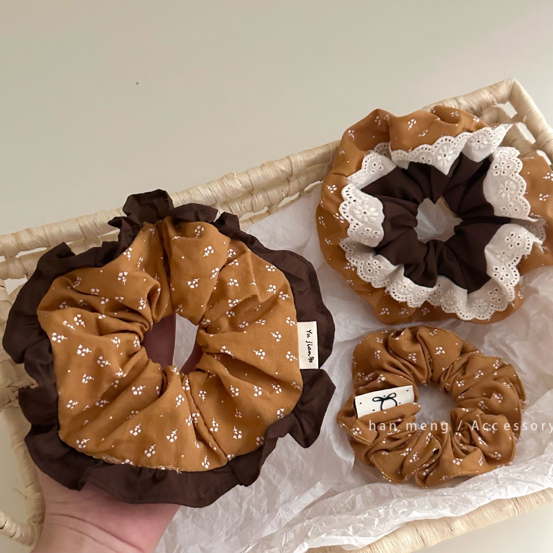 Women's Commuter Cotton Pleated Scrunchie Retro Yellow Floral Print