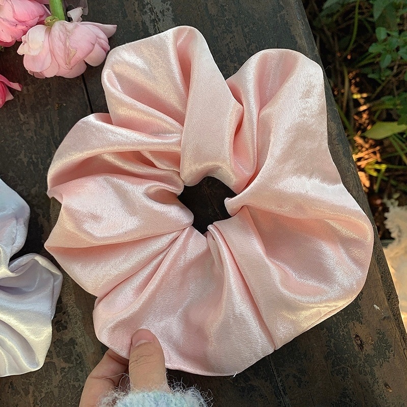 Women's Elegant Glossy Satin Hair Scrunchies Cream Solid Color