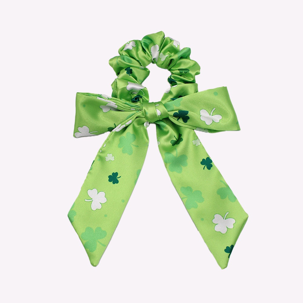 Women's Big Bow Hair Tie Headband Green Shamrock St. Patrick's Polyester