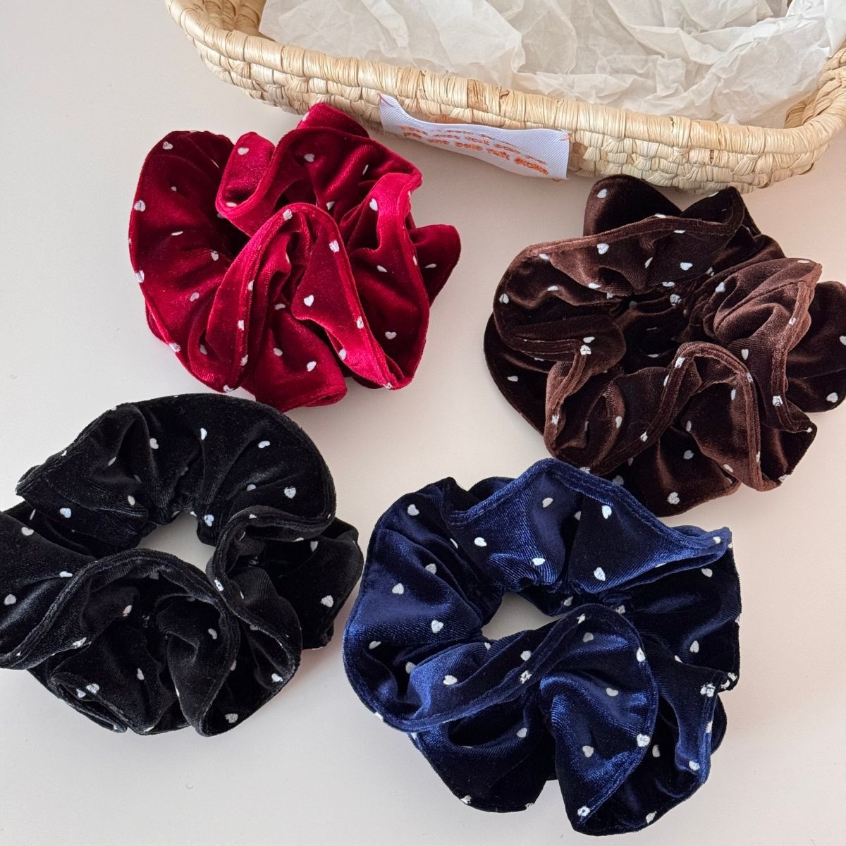 Women's Winter Large Velvet Elastic Hair Bands Polka Dot Heart Shaped
