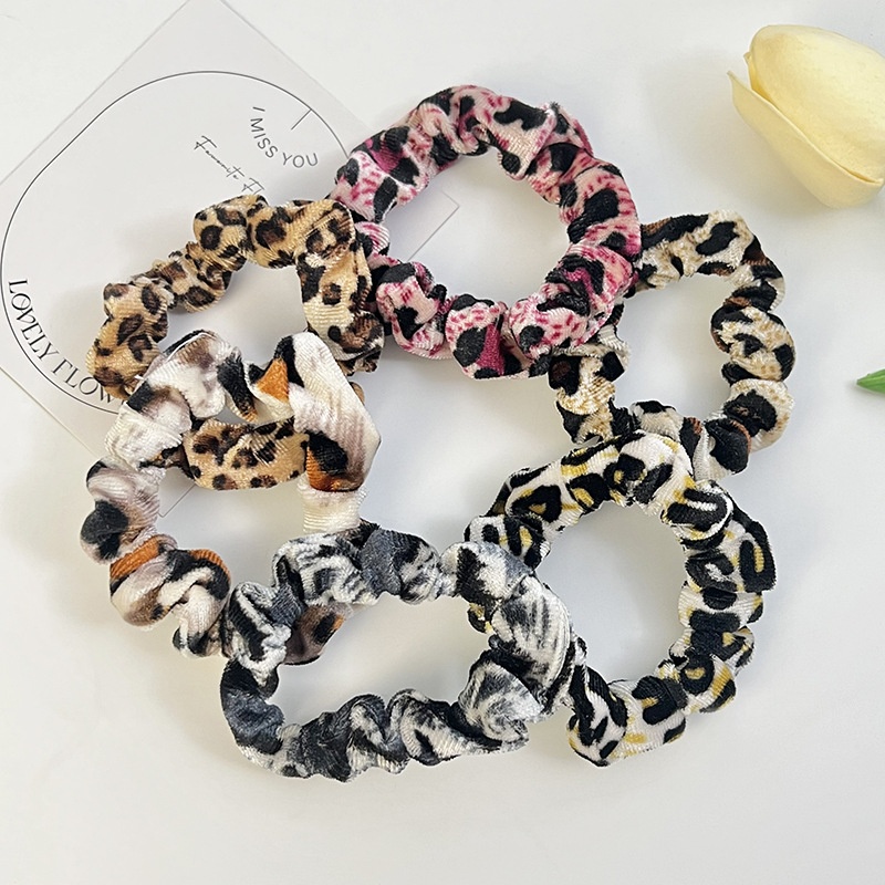 Girls High Elasticity Velvet Hair Band No Damage Winter Leopard Print Hair Tie