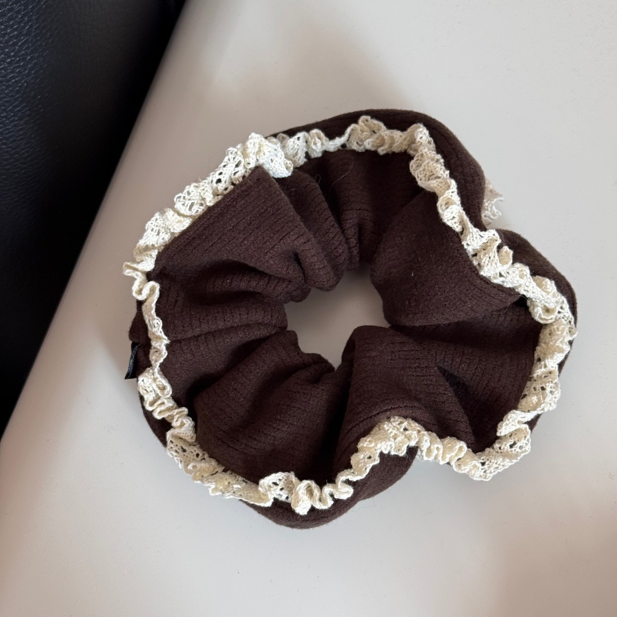 Women Casual Knitted Elastic Hairband Double Layer Lace Edge Solid Color