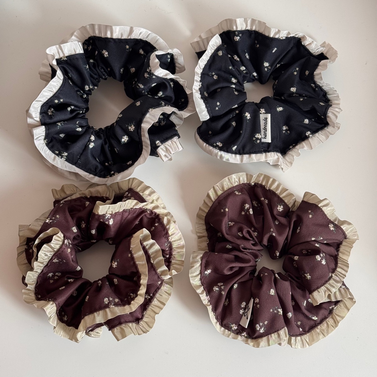 Women's Elegant Coffee Ditsy Floral Cloth Hair Tie for Winter Styling