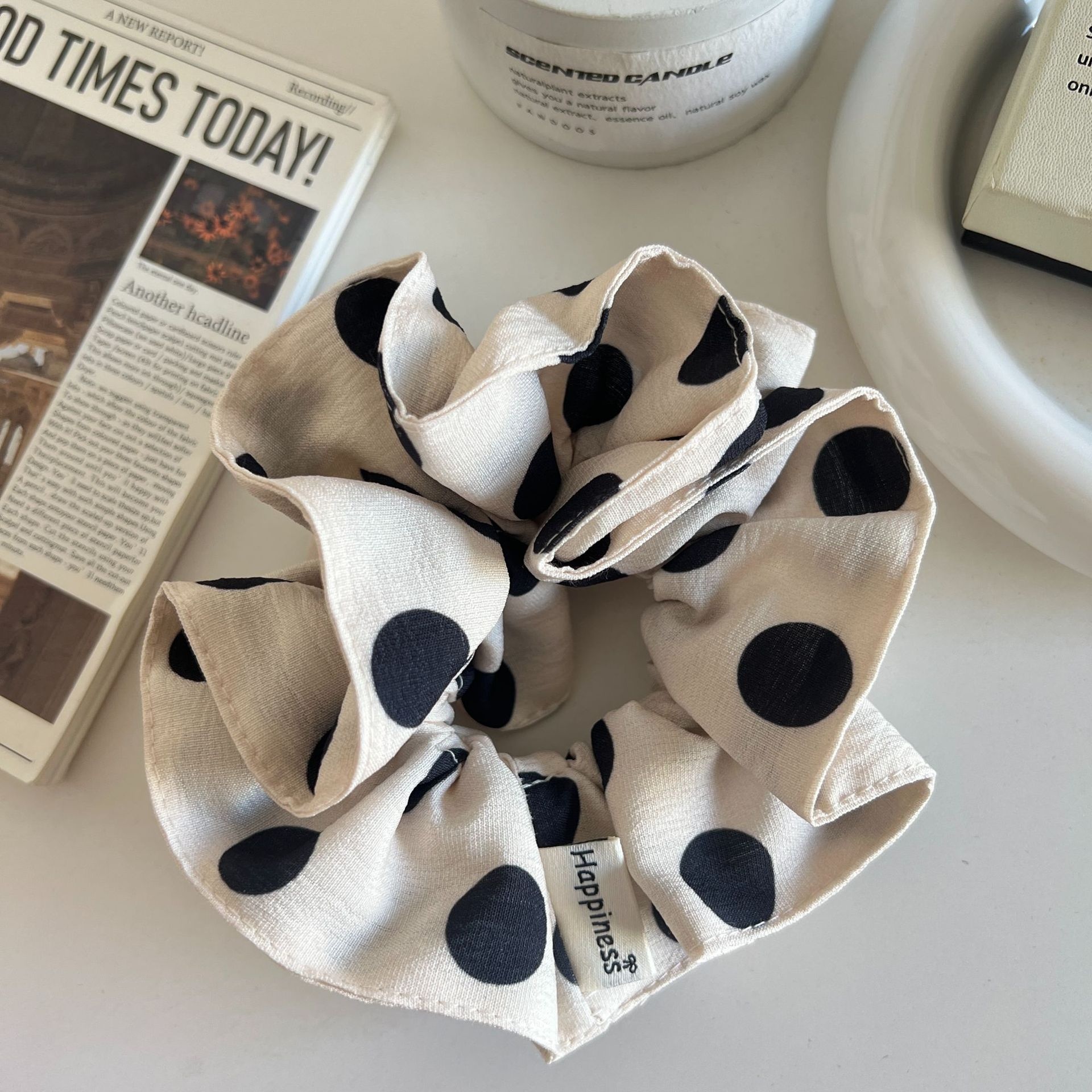 Women's Elegant Cloth Ruffle Hair Tie Scrunchies Sweet Polka Dots