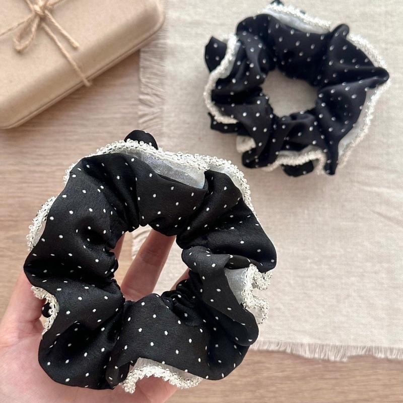 Women's Cotton Bow Elastic Hairband Black And White Polka Dot Bear