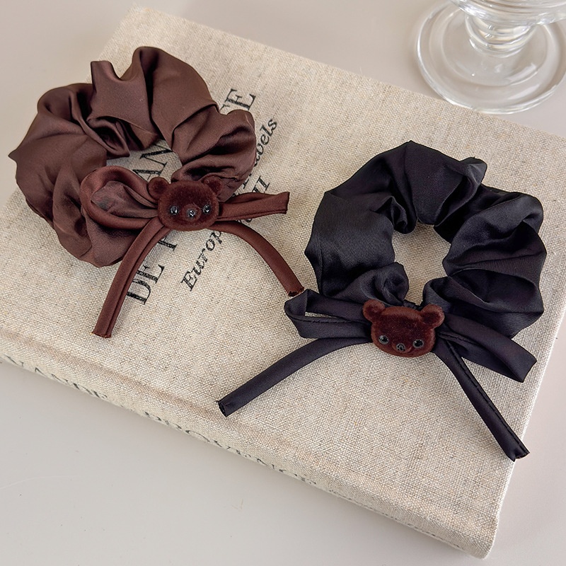 Women's Cute Bear Bow Cloth Scrunchie Autumn Hair Tie Accessory
