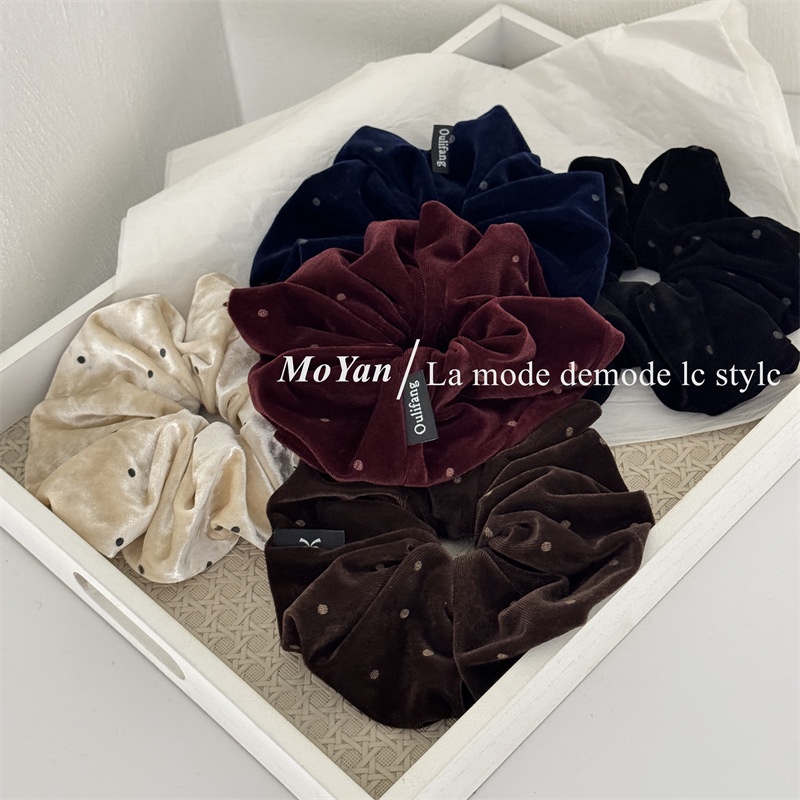Women's Vintage Velvet Hair Ties For Autumn Winter Ponytails Polka Dot